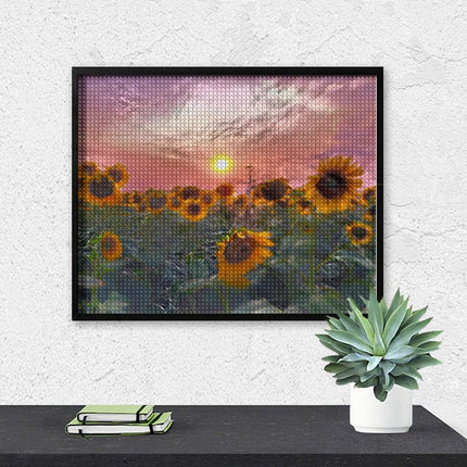 Design Diamond Painting 20"×16"(Horizontal) Sunflowers in Pink Sunset II