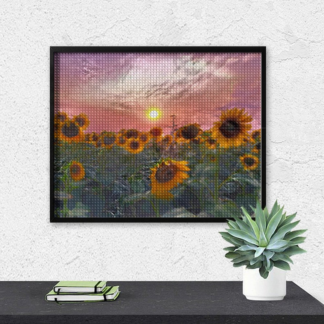 Design Diamond Painting 20"×16"(Horizontal) Sunflowers in Pink Sunset II