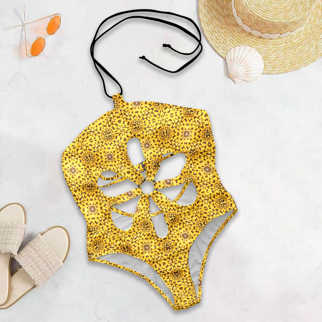 Flower Cut Out One Piece Swimsuit Butterfly