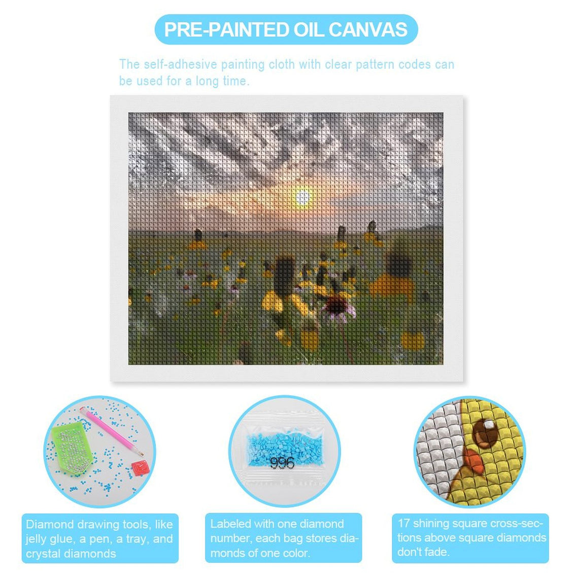 Design Diamond Painting 20"×16"(Horizontal) Wildflowers on the Prairie South Grand River III