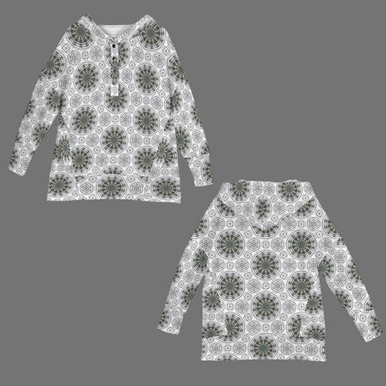 Hooded Pullover Carnival Tile White Gray Geometric