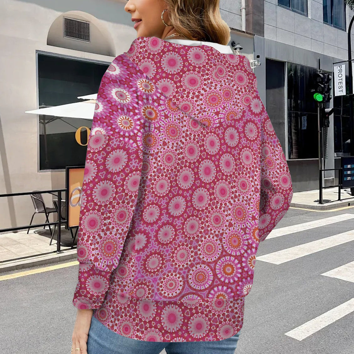 V Neck Pocket Hoodie Raspberry Swirl