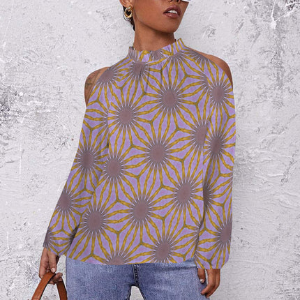 Long Slit Sleeve Blouse Lavendar Gold Flower