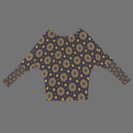 Batwing Long Sleeve Sweater Sunflowers Purple Sunset