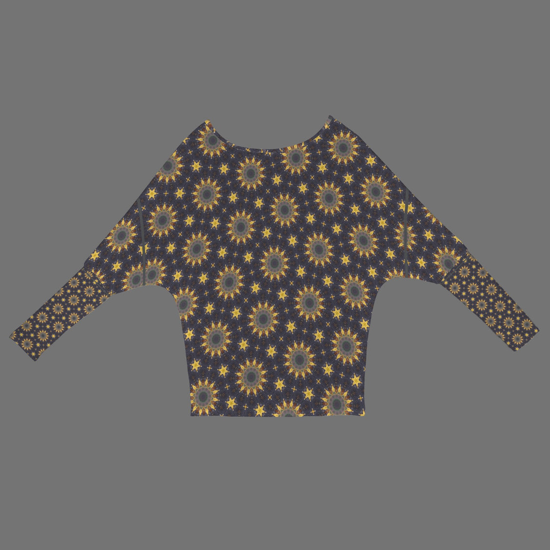 Batwing Long Sleeve Sweater Sunflowers Purple Sunset