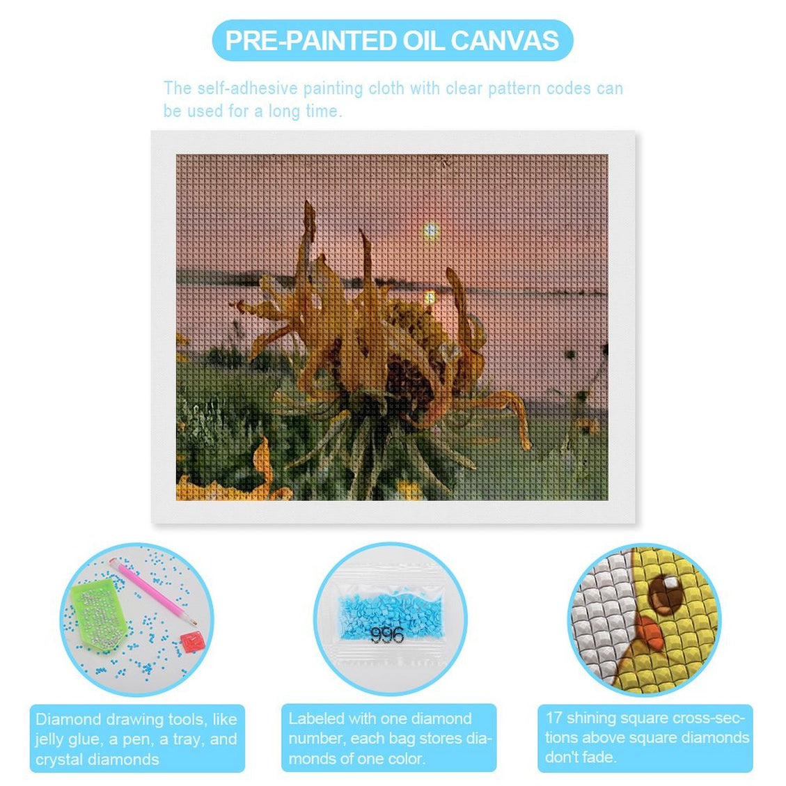 Design Diamond Painting 20"×16"(Horizontal) Sunflower Sunrise Owen Lake