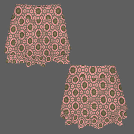 Ruffled Pocket Skirt Coral and Green Carnival Tile