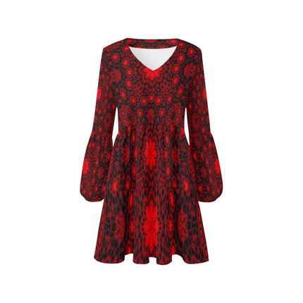 V Neck Flowy Dress Red and Black Mandela