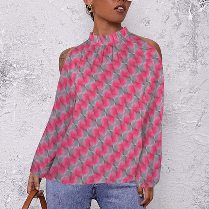 Long Slit Sleeve Blouse Bright Pink Butterfly Balm