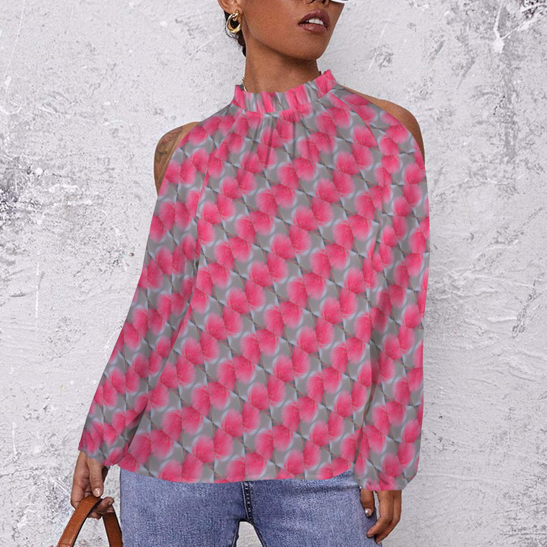 Long Slit Sleeve Blouse Bright Pink Butterfly Balm