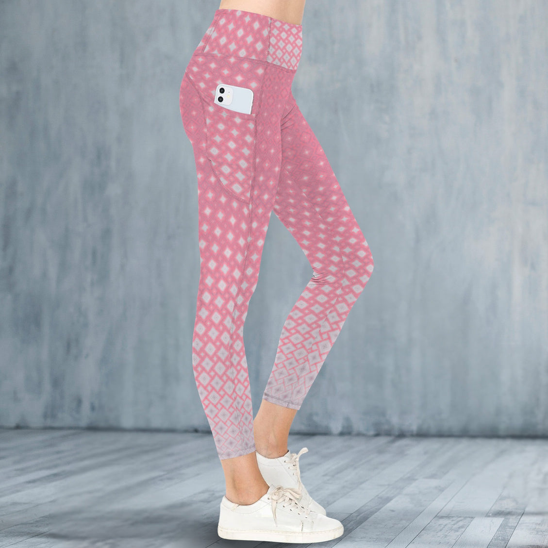 High Waist Pockets Yoga Leggings Pink Sunset