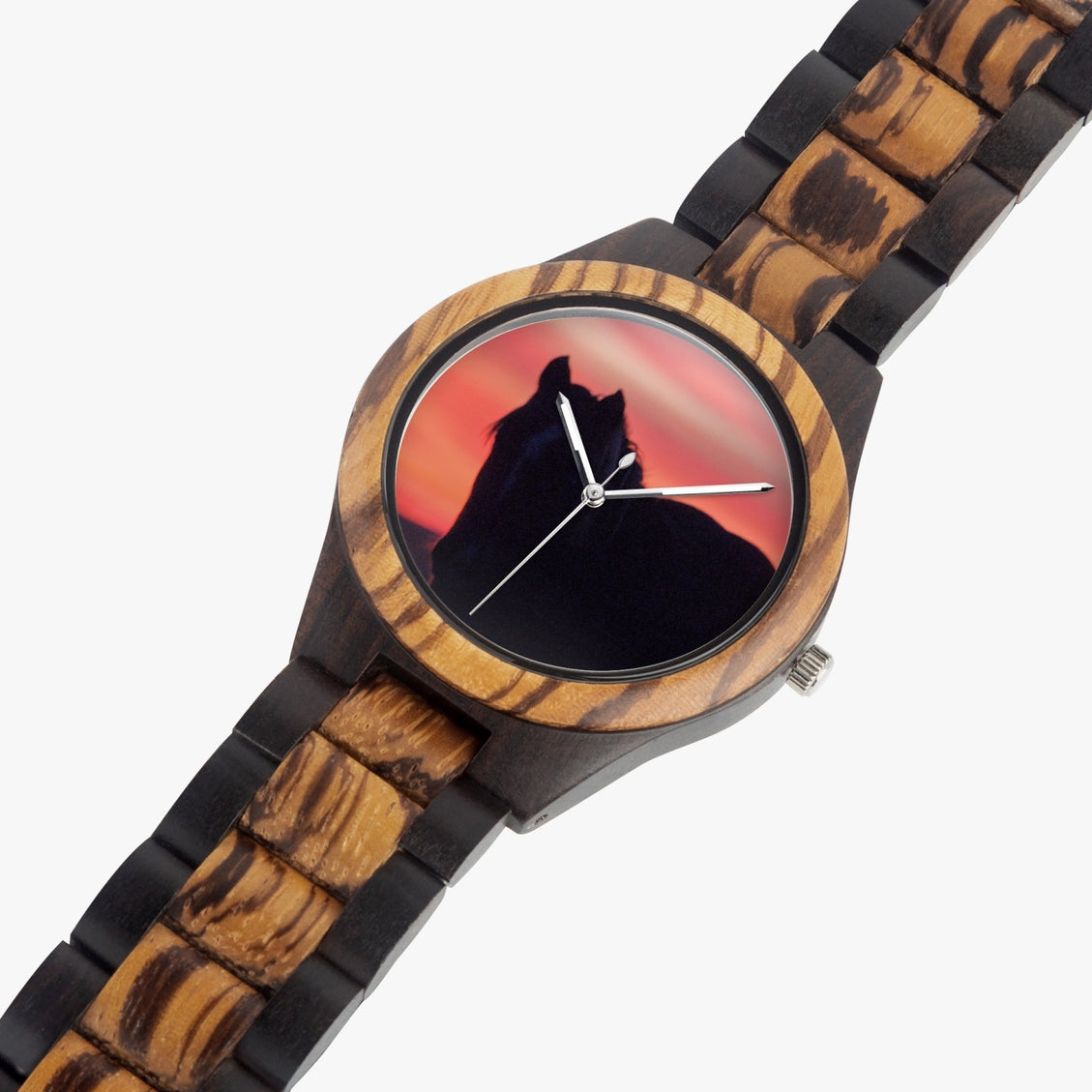 Wooden Watch Indian Ebony Horse Sunrise Orange