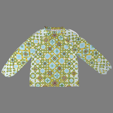 Long Slit Sleeve Blouse Buffalo Berries Green Red Yellow