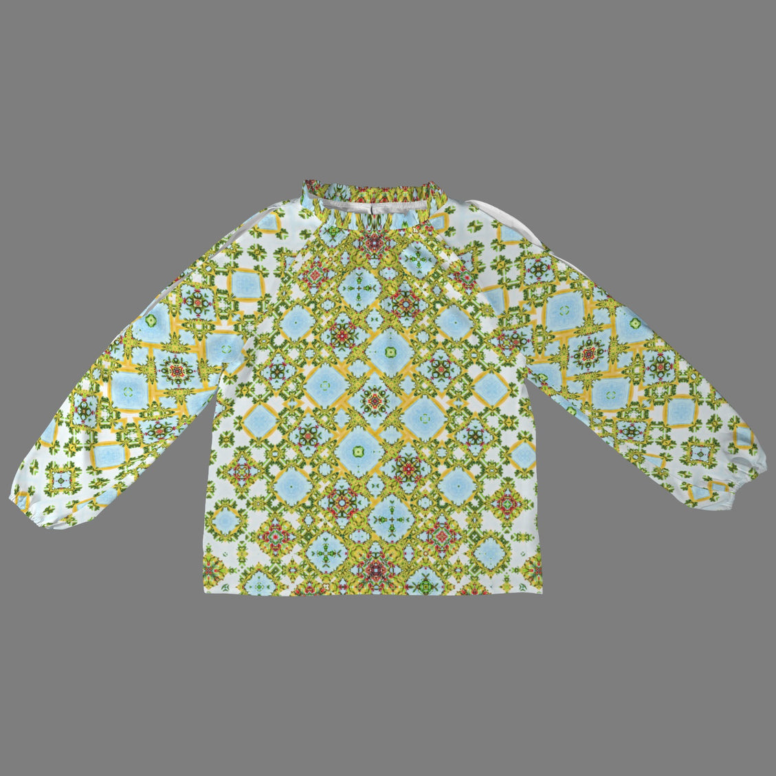 Long Slit Sleeve Blouse Buffalo Berries Green Red Yellow