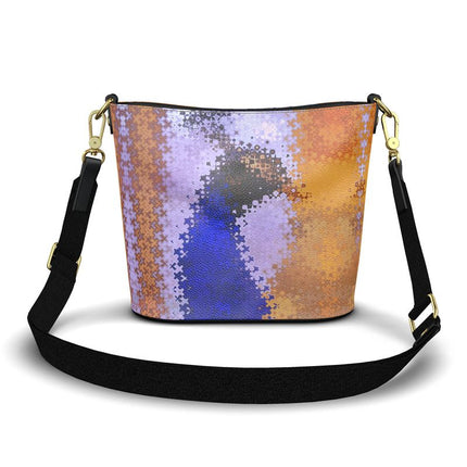 Penzance Large Leather Bucket Tote Abstract Peacock