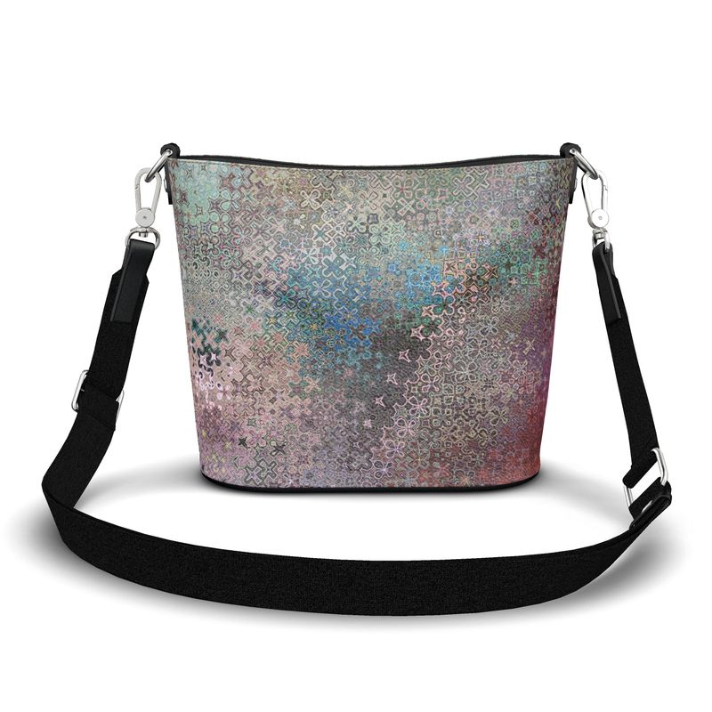 Penzance Large Leather Bucket Tote Shimmering Peacock Feathers