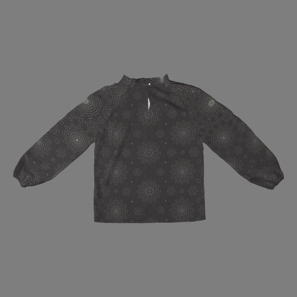 Long Slit Sleeve Blouse Charcoal Geometric