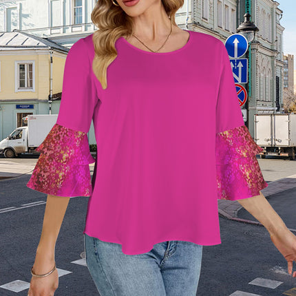 Layered Flare Sleeve Blouse Fuchsia Orchids