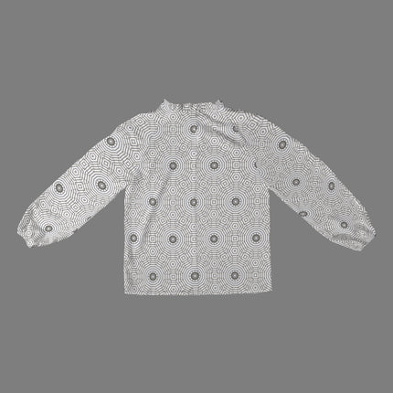Long Slit Sleeve Blouse Gray White Carnival Tile