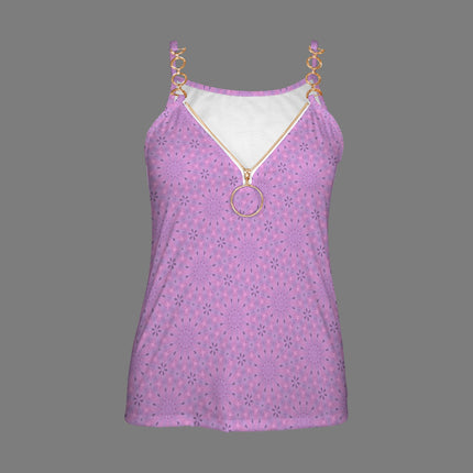 V Neck Chain Cami Lavendar Flower