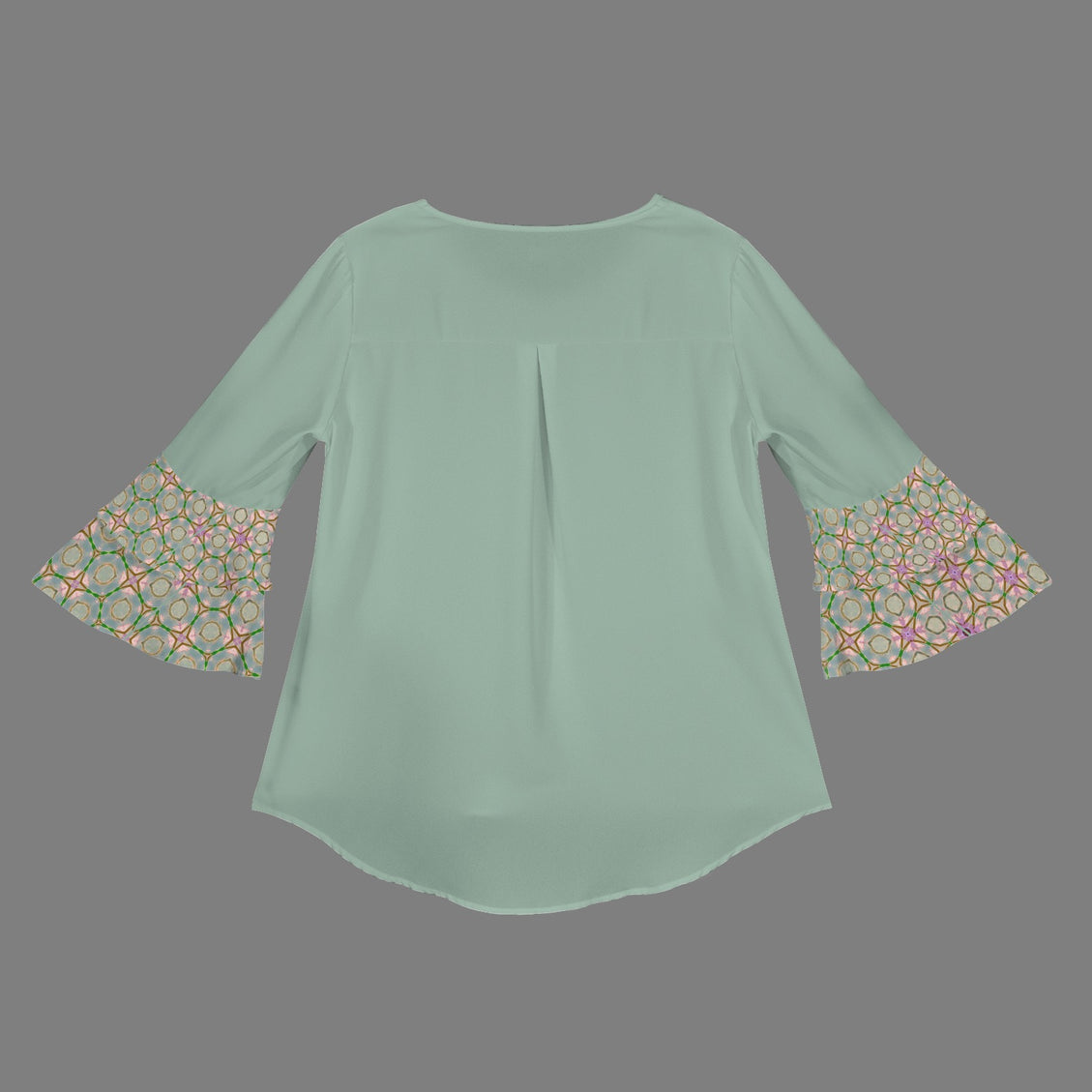 Layered Flare Sleeve Blouse Purple Coneflowers Sage Green