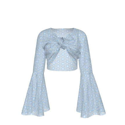 Ruffled Tie Front Cropped Blouse Dandelion Blue Sky