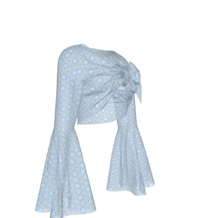 Ruffled Tie Front Cropped Blouse Dandelion Blue Sky