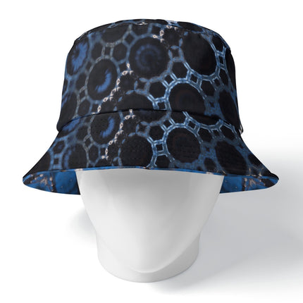 Bucket Hat Reversible Blue Plaid Black Blue Graphic