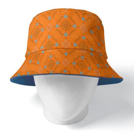 Bucket Hat Reversible Orange Butterfly Blue Lavendar Green Watercolor