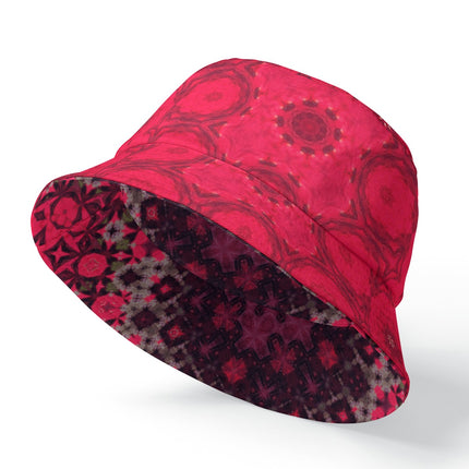 Bucket Hat Reversible Red Hollyhocks