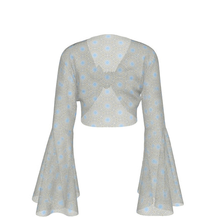 Ruffled Tie Front Cropped Blouse Dandelion Blue Geometric
