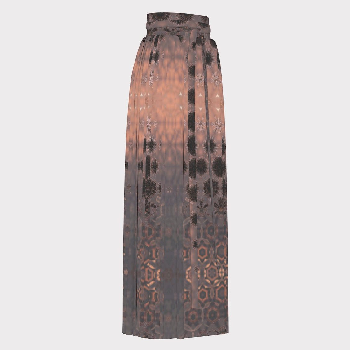 Traditional Chinese Pleated Skirt Brown and Copper Geometric