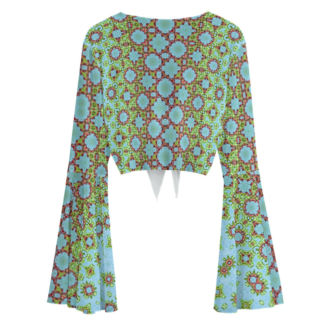 Ruffled Tie Front Cropped Blouse Buffalo Berries Blue Cascade