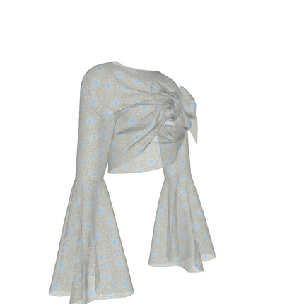 Ruffled Tie Front Cropped Blouse Dandelion Blue Geometric