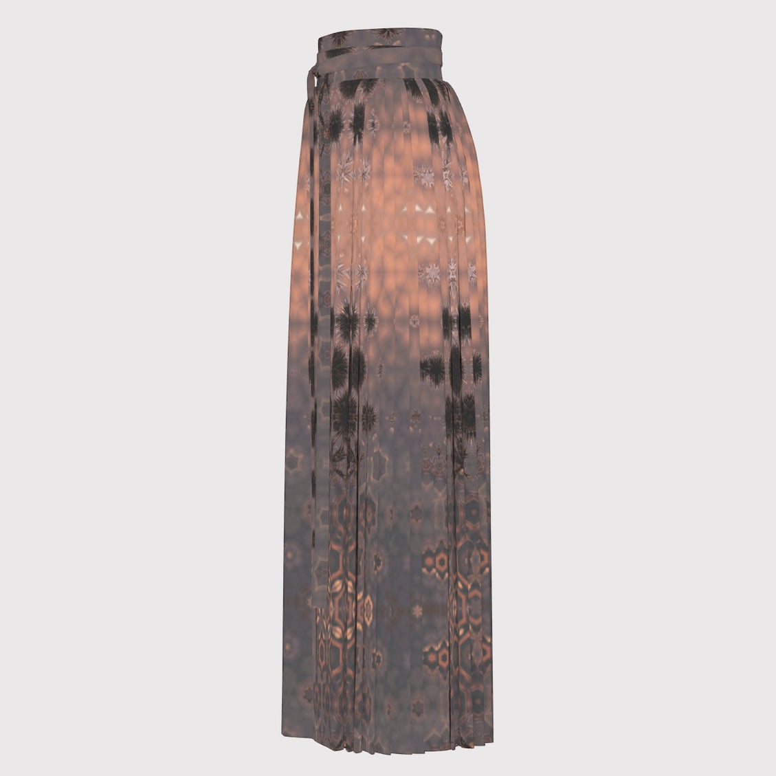 Traditional Chinese Pleated Skirt Brown and Copper Geometric