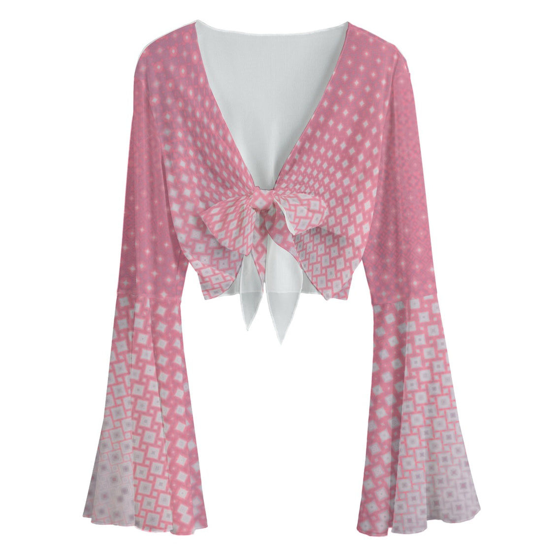 Ruffled Tie Front Cropped Blouse Pink Sunrise Ombre