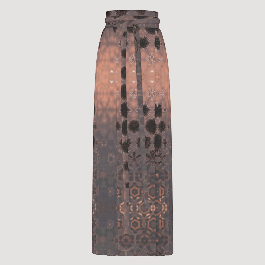 Traditional Chinese Pleated Skirt Brown and Copper Geometric