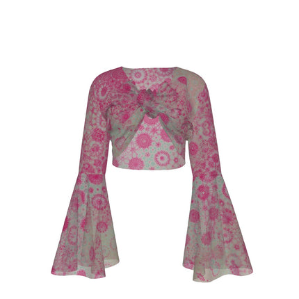 Ruffled Tie Front Cropped Blouse Petunias Fuchsia