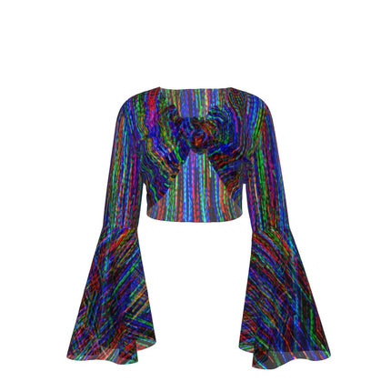 Ruffled Tie Front Cropped Blouse Bright Lights Multi