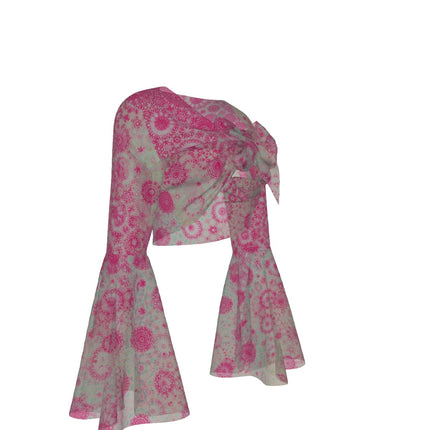 Ruffled Tie Front Cropped Blouse Petunias Fuchsia