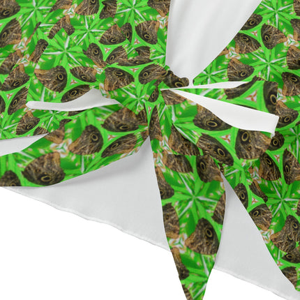 Ruffled Tie Front Cropped Blouse Brown Butterfly on Green