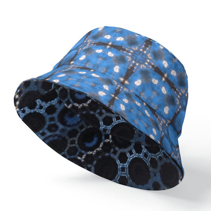 Bucket Hat Reversible Blue Plaid Black Blue Graphic