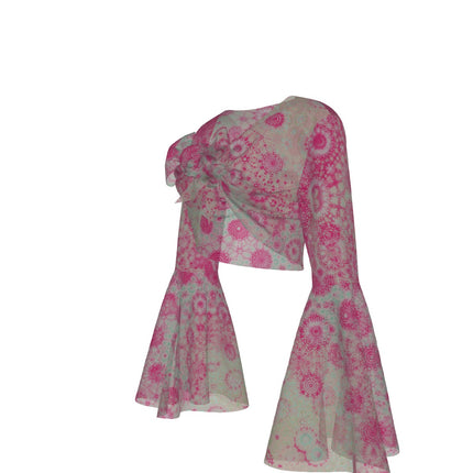 Ruffled Tie Front Cropped Blouse Petunias Fuchsia