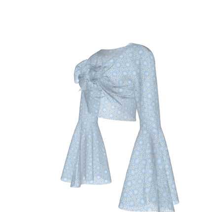 Ruffled Tie Front Cropped Blouse Dandelion Blue Sky