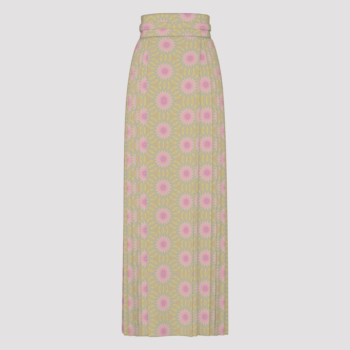 Traditional Chinese Pleated Skirt Pink Coneflowers Taupe Green