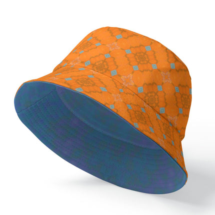 Bucket Hat Reversible Orange Butterfly Blue Lavendar Green Watercolor