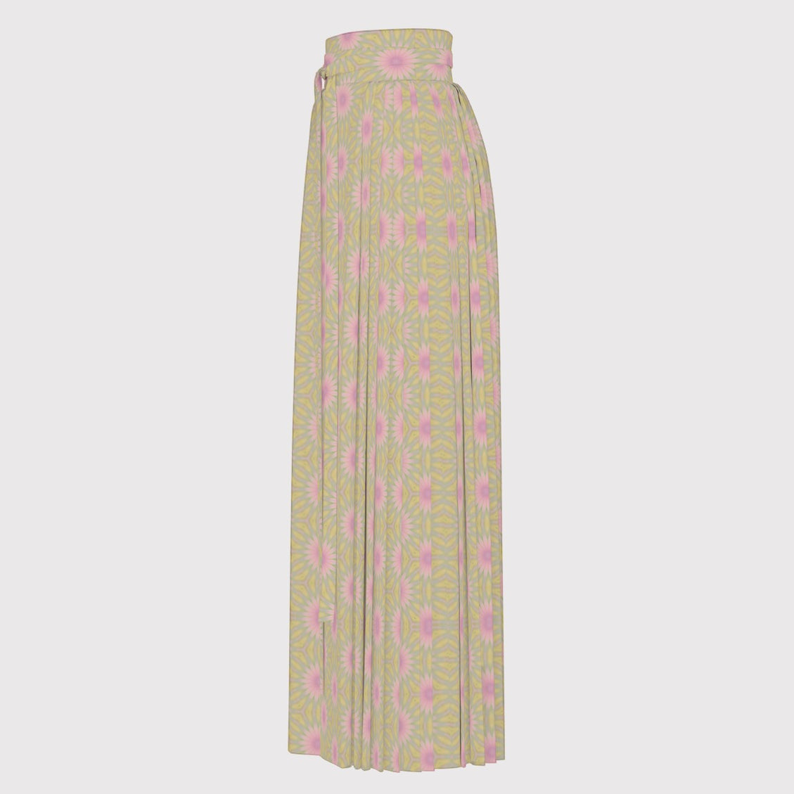 Traditional Chinese Pleated Skirt Pink Coneflowers Taupe Green