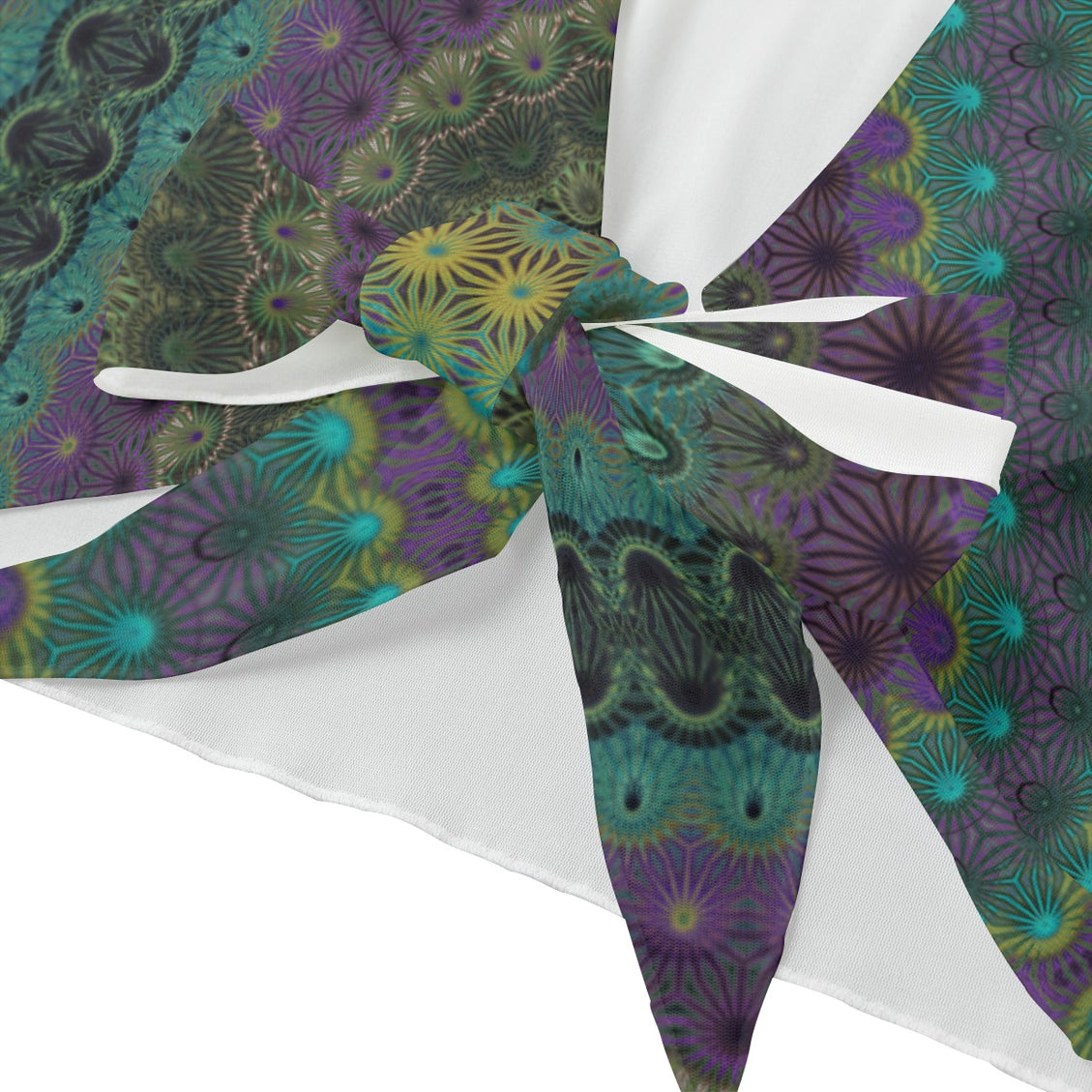 Ruffled Tie Front Cropped Blouse Peacock Feathers