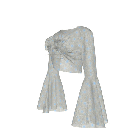 Ruffled Tie Front Cropped Blouse Dandelion Blue Geometric