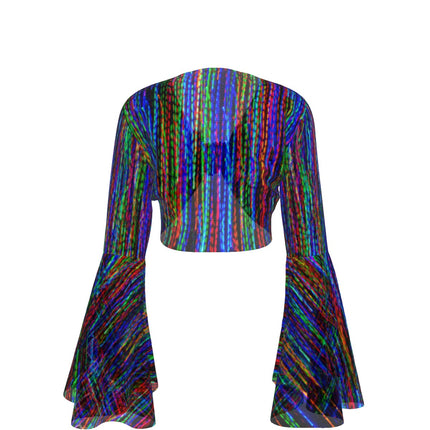 Ruffled Tie Front Cropped Blouse Bright Lights Multi